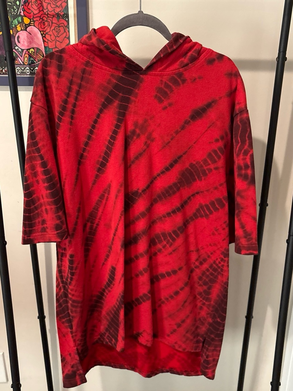 Red and Black Tie-Dye Hooded Tee